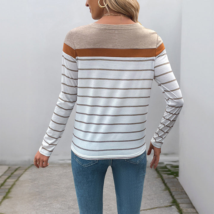 Damen Modisches Langarmshirt mit Streifen und Kontrastnähten Drune