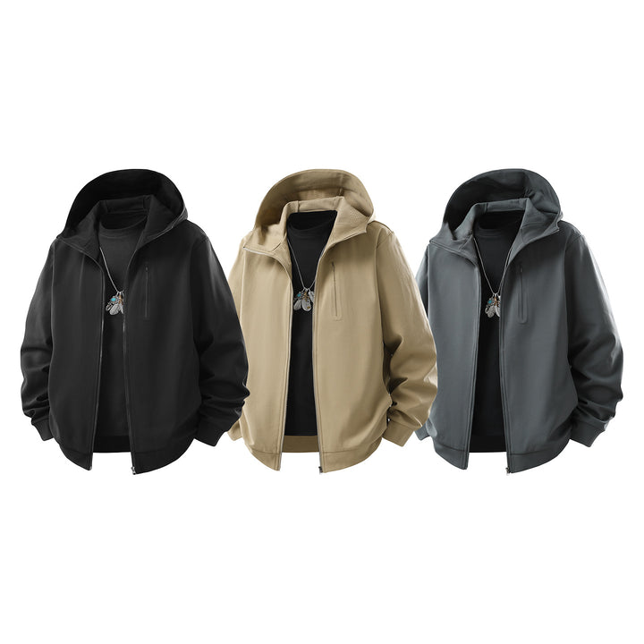 Herren Kapuzen-Softshelljacke mit Reißverschluss‑Brusttasche, geripptem Saum und Relaxed‑Fit Drune