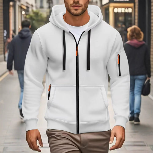 Herren nan funktionale Kapuzenjacke mit durchgehendem Reißverschluss, Ärmeltasche und elastischen Bündchen Drune