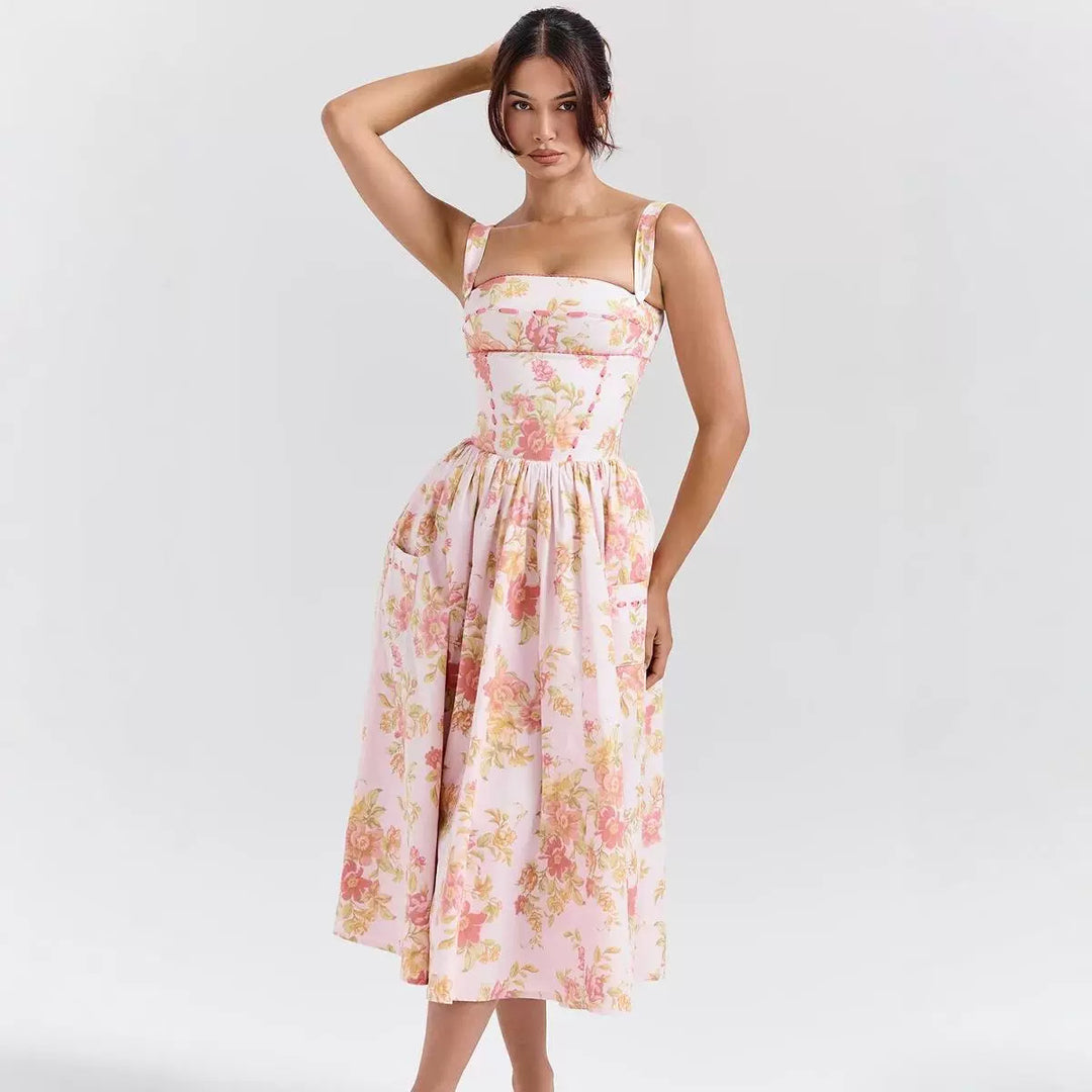 Damen Blumenkleid mit A-Linien-Schnitt Drune