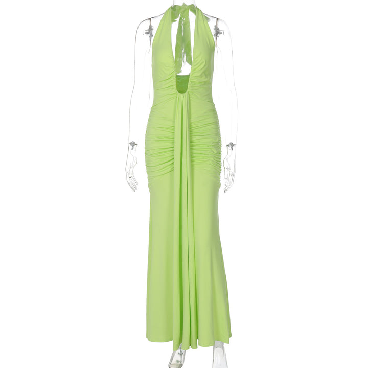 Damen Elegantes Maxikleid mit tiefem Ausschnitt und raffinierten Rüschendetails Drune