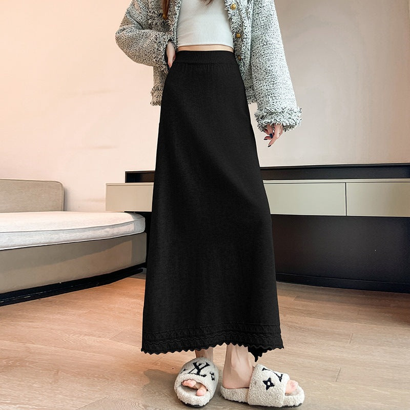 Damen Langer Jerseyrock mit Spitzensaum Drune