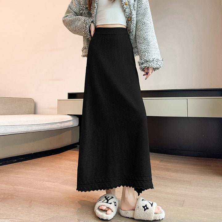 Damen Langer Jerseyrock mit Spitzensaum Drune