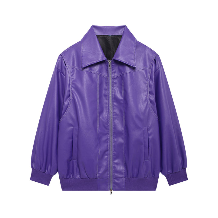 Damen Kunstlederjacke mit elastischen Bündchen und hochschließendem Kragen Drune