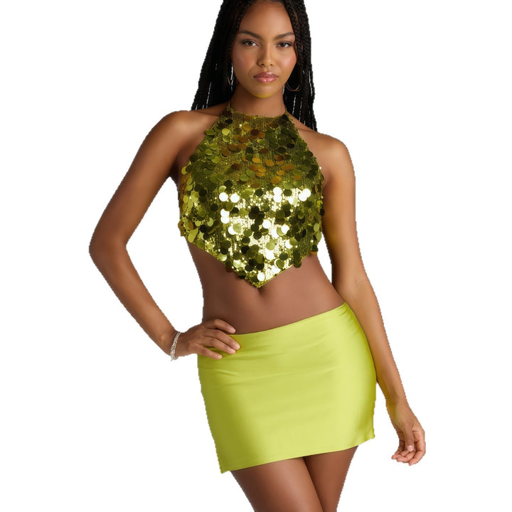 Damen Glamouröses Haltertop mit funkelnden Pailletten und elegantem Schnitt Drune