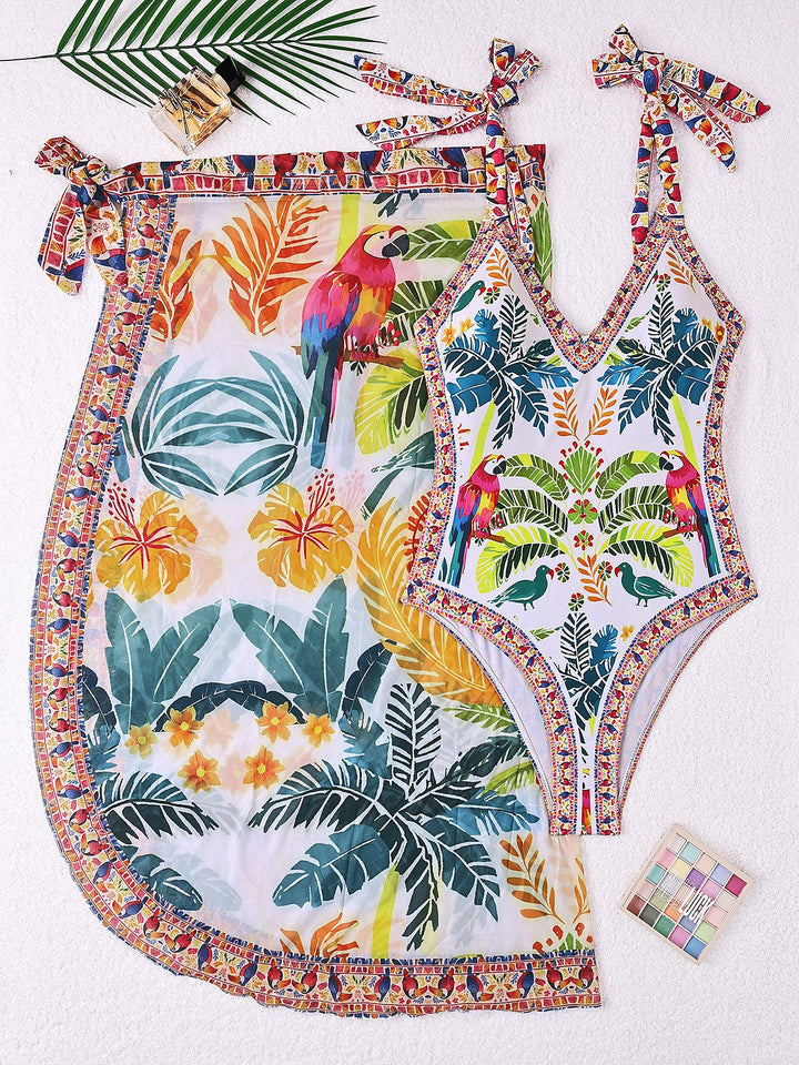 Damen Schwimmkleid mit floralem Design und Überwurf Drune