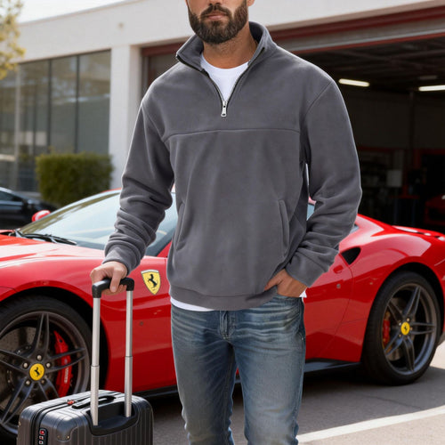 Herren warmer Fleece-Halbzip-Pullover mit Stehkragen, Kängurutasche und Relaxed Fit Drune
