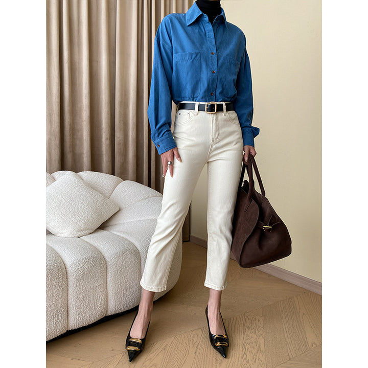 Damen Hochgeschnittene Jeans mit Umklappsaum Drune