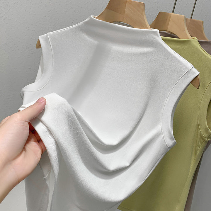 Damen ärmelloses Oberteil mit elegantem hohen Kragen und fließendem Material Drune
