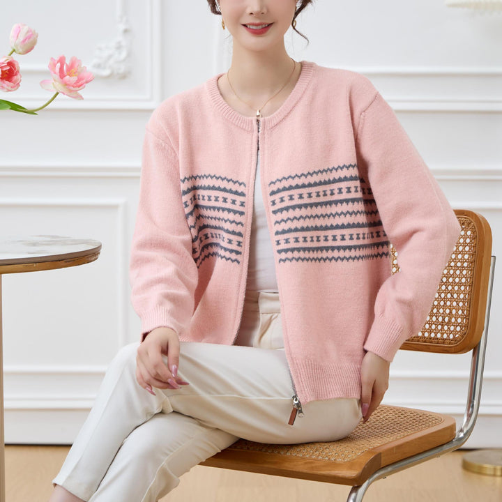 Damen Strickjacke mit Reißverschluss und Nordic-Muster Drune