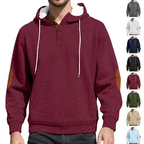 Herren nan Diamond-Struktur Kapuzenpullover mit Kurzknopfleiste, gesteppter Kapuzeninnenkante und Wildleder-Ellbogenpatch Drune