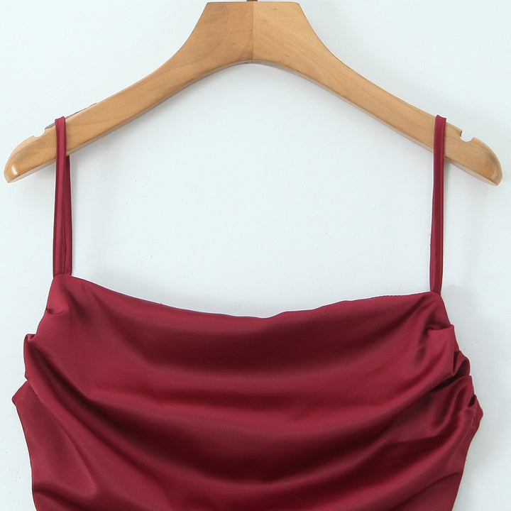 Damen Satin Abendkleid mit Drapé-Ausschnitt Drune