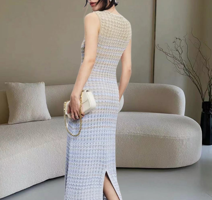 Damen Strick-Maxikleid mit seitlichem Schlitz und elegantem Muster Drune