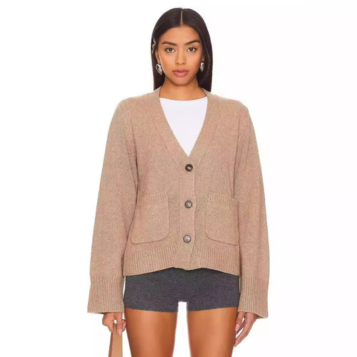 Damen modische Strickjacke mit breit geschnittenen Ärmeln und praktischen Taschen Drune