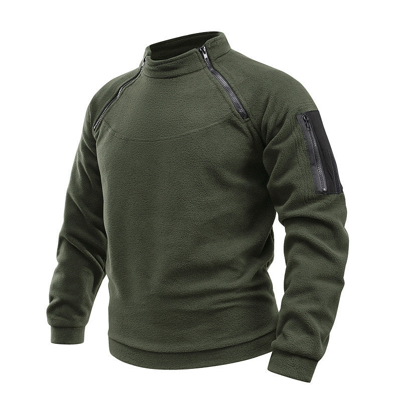 Herren Thermo-Tactical-Sweatshirt mit Fleece-Innenfutter, Reißverschluss-Schultern & Armtasche Drune