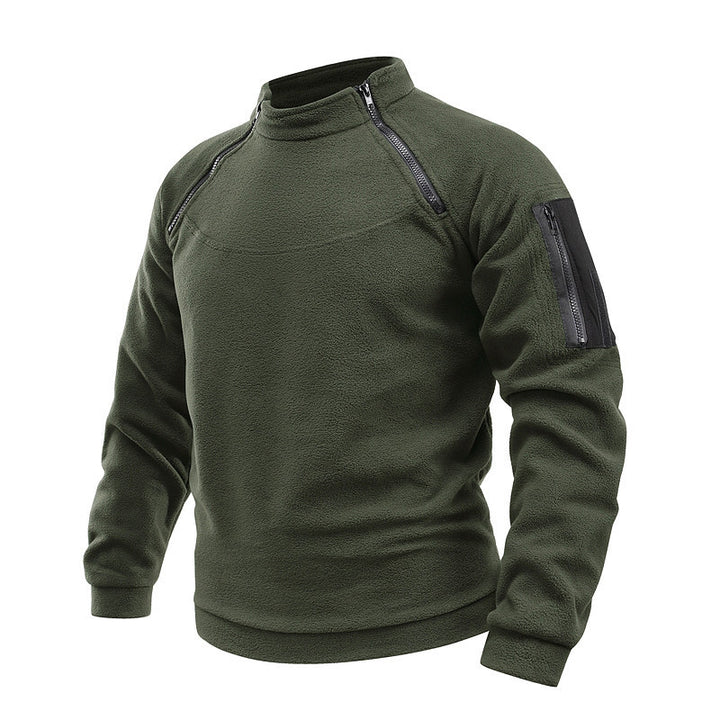 Herren Thermo-Tactical-Sweatshirt mit Fleece-Innenfutter, Reißverschluss-Schultern & Armtasche Drune