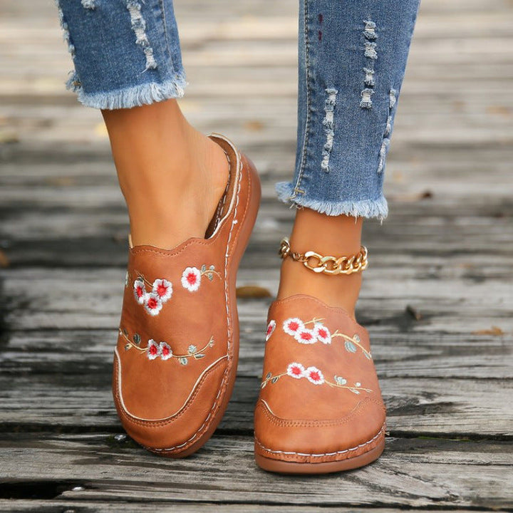 Damen geschlossene Clogs mit floralem Design und komfortablem Fußbett Drune