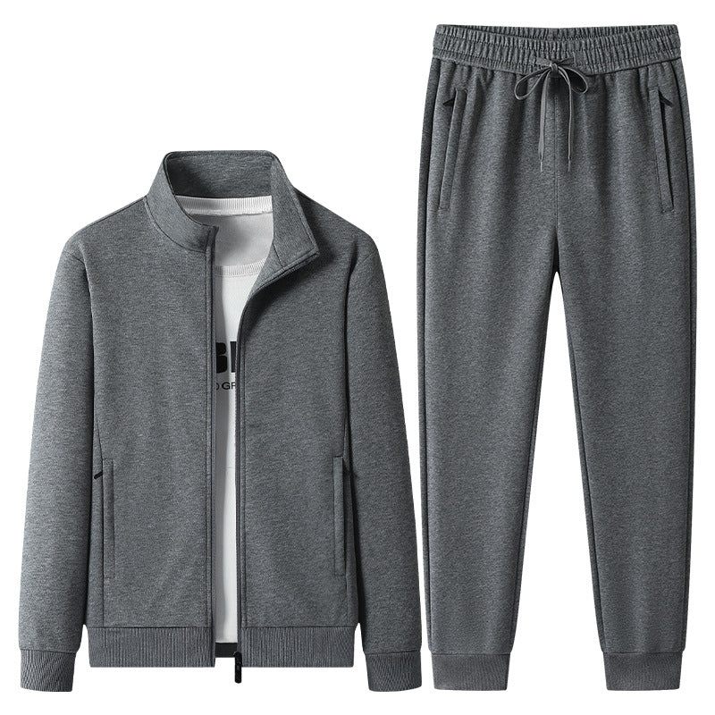 Herren Freizeit-Trainingsanzug Set mit Stehkragen Reißverschlussjacke und Jogginghose aus French Terry Drune