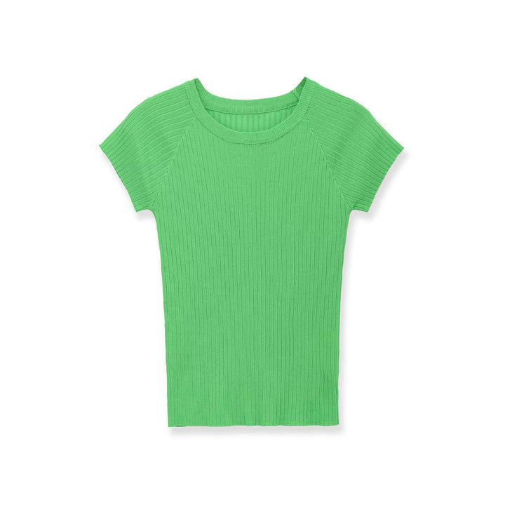 Damen figurbetontes Ripp-T-Shirt mit kurzen Ärmeln Drune
