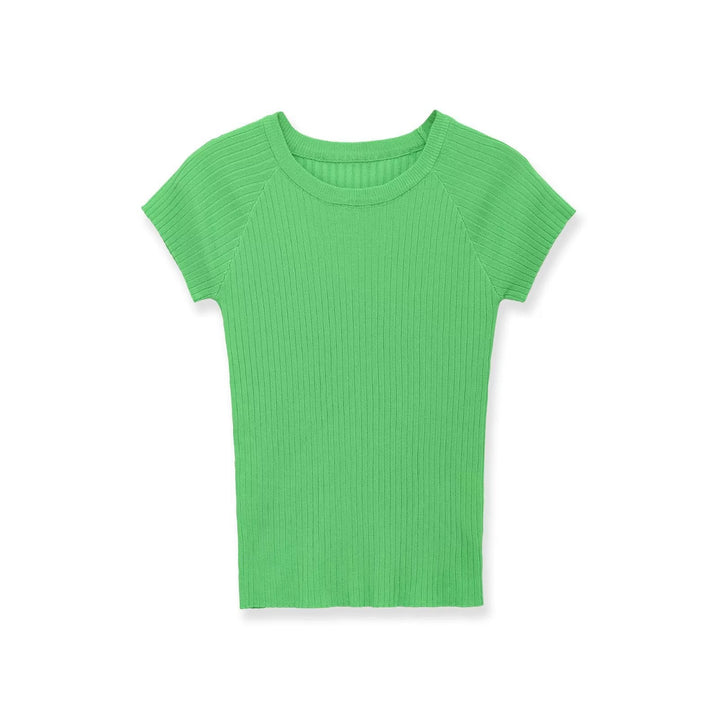 Damen figurbetontes Ripp-T-Shirt mit kurzen Ärmeln Drune