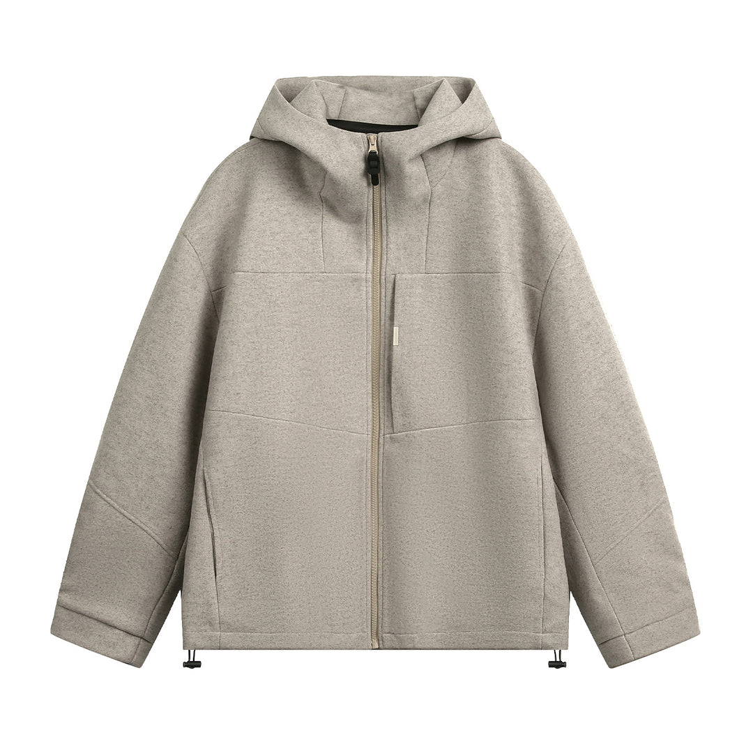 Unisex Oversize Kapuzenjacke aus meliertem Wollmix mit Kordelzugsaum Drune
