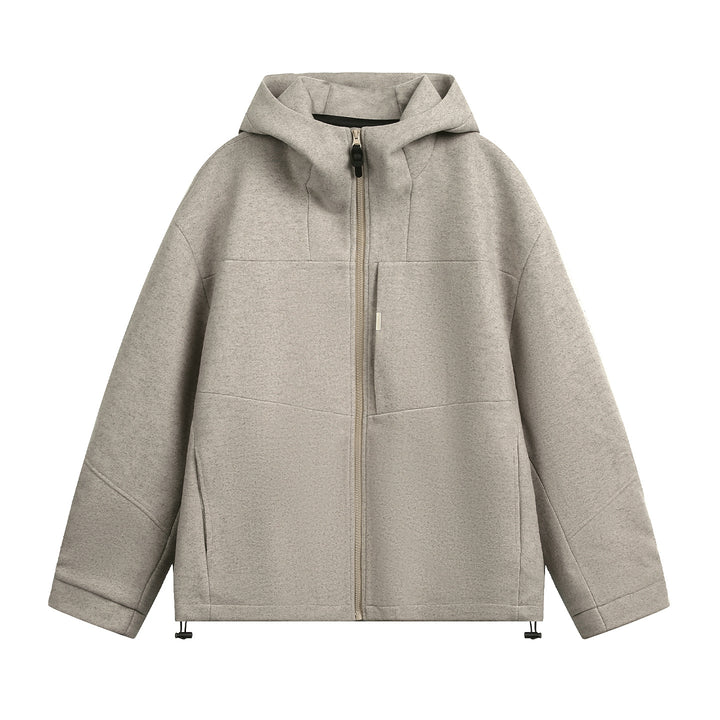 Unisex Oversize Kapuzenjacke aus meliertem Wollmix mit Kordelzugsaum Drune