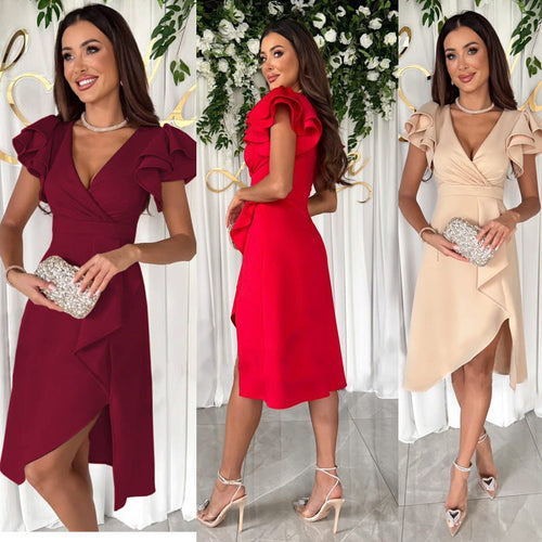 Damen Elegantes Wickelkleid mit Rüschendetails Drune