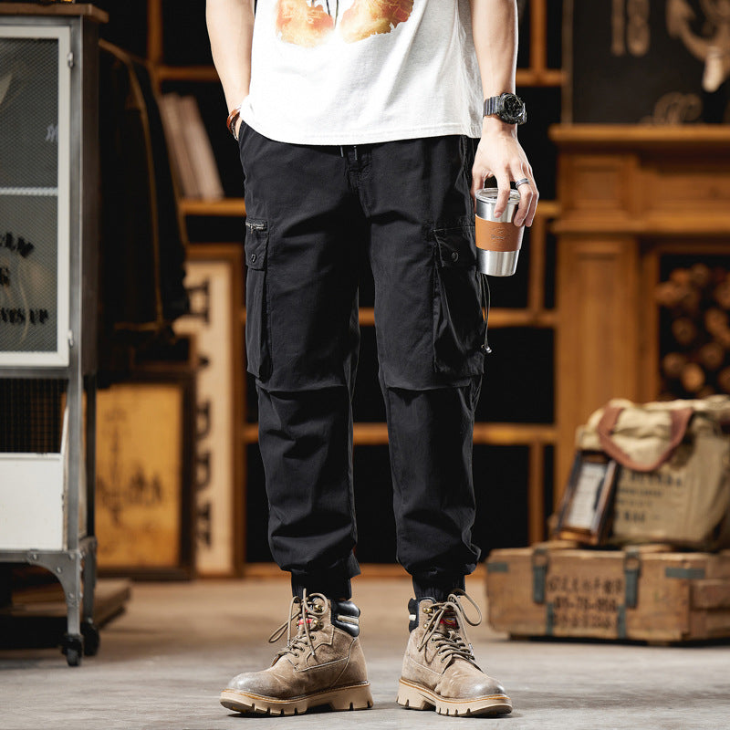 Herren Multifunktionale Canvas-Cargohose im Jogger-Cut mit elastischem Tunnelzugbund und Mehrfachtaschen Drune