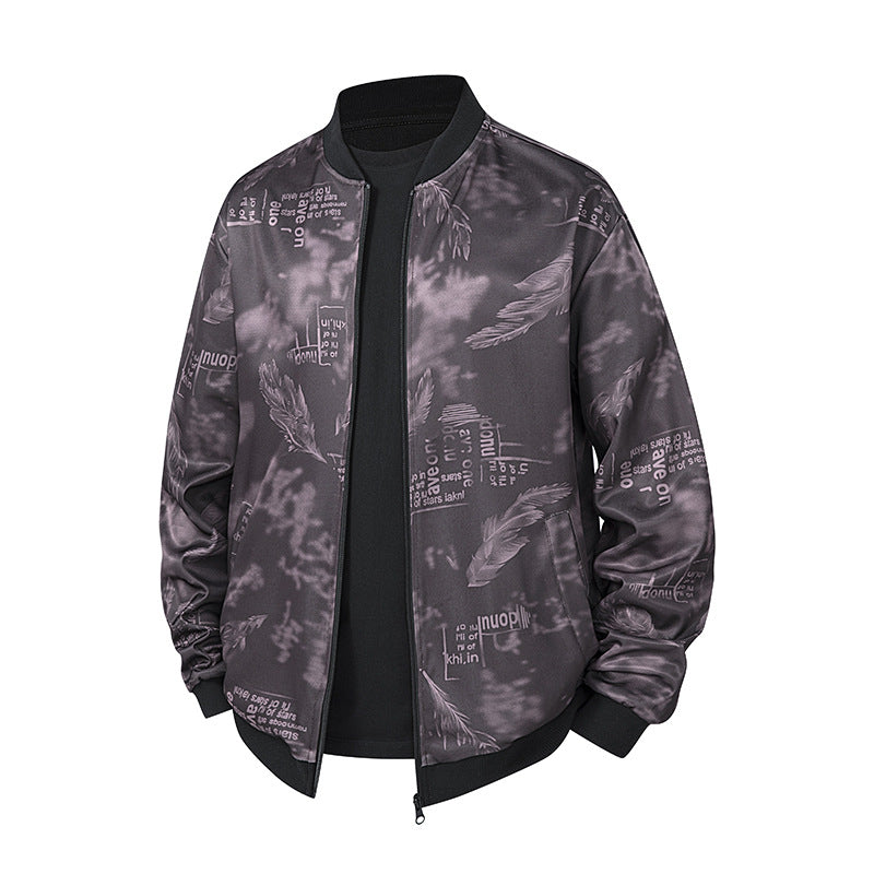 Herren Bomberjacke mit Allover‑Federprint, Satinoptik und geripptem Kragen Drune