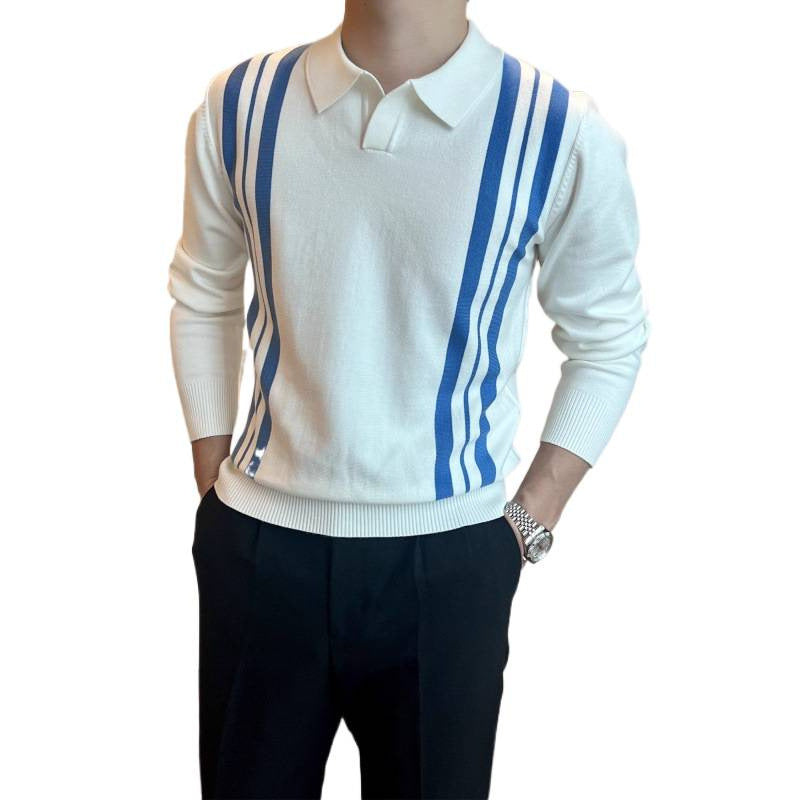 Herren Polokragen-Strickpullover mit markanten Längsstreifen und schmaler Passform Drune