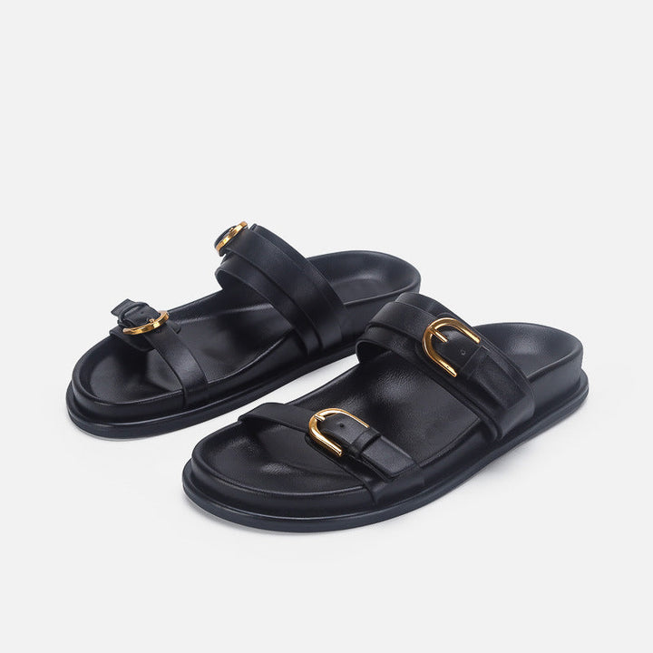 Damen elegante Riemensandalen mit goldenen Schnallen Drune