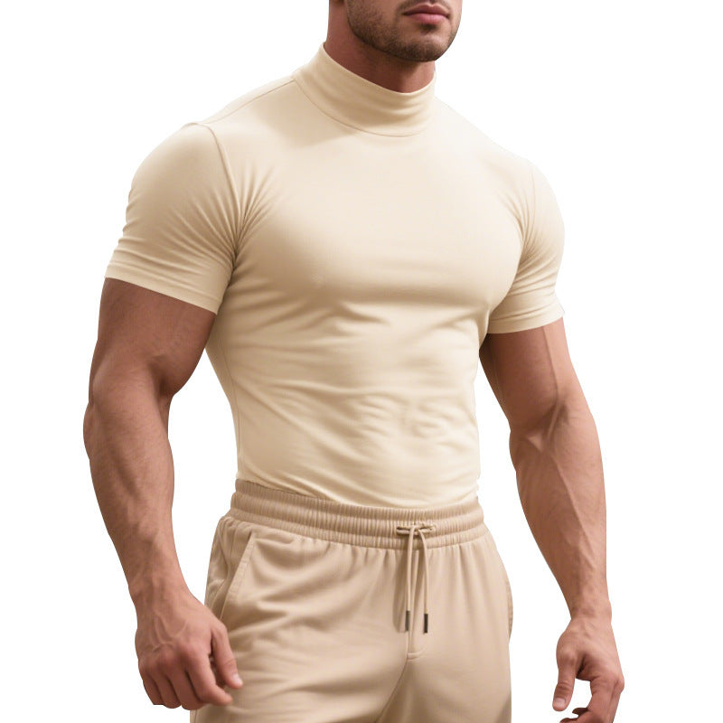 Herren Sportliches Kurzarm-Turtleneck-Oberteil aus feuchtigkeitsregulierendem Material Drune