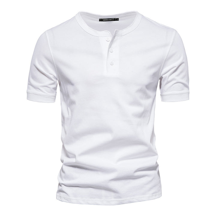 Herren nan schmal geschnittenes Kurzarmshirt mit kurzer Knopfleiste und geripptem Kragen aus Baumwollmix Drune