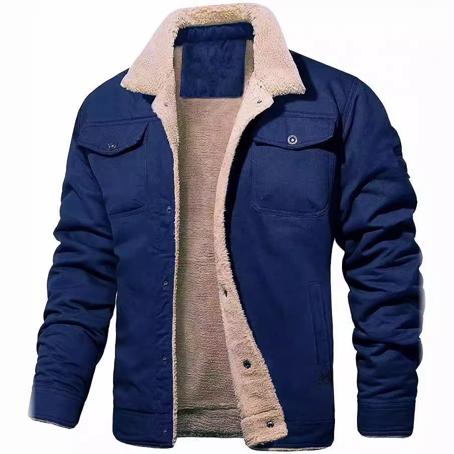 Herren nan gefütterte Canvasjacke mit Teddyfell-Innenfutter und Hemdkragen Drune