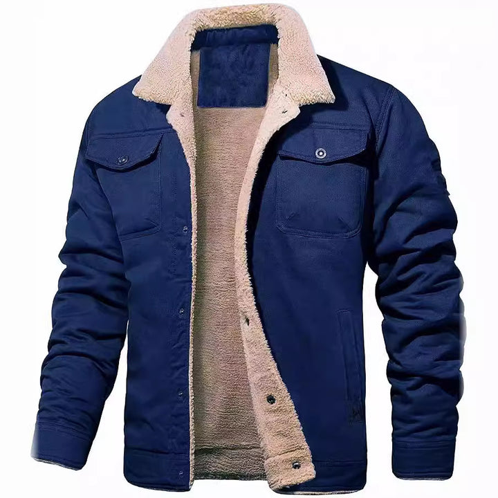 Herren nan gefütterte Canvasjacke mit Teddyfell-Innenfutter und Hemdkragen Drune