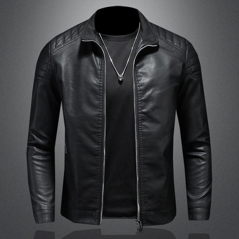Herren Schlanker Lederimitat‑Blouson mit Stehkragen und gesteppter Schulterpartie Drune
