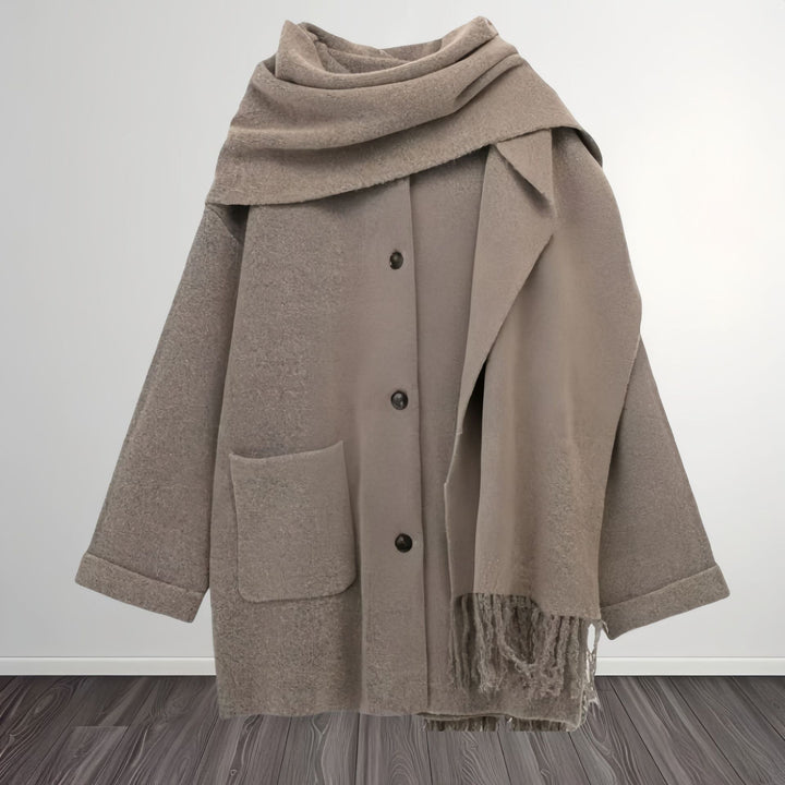 Damen elegante und warme Wickeljacke mit Schalkragen und Fransen Drune