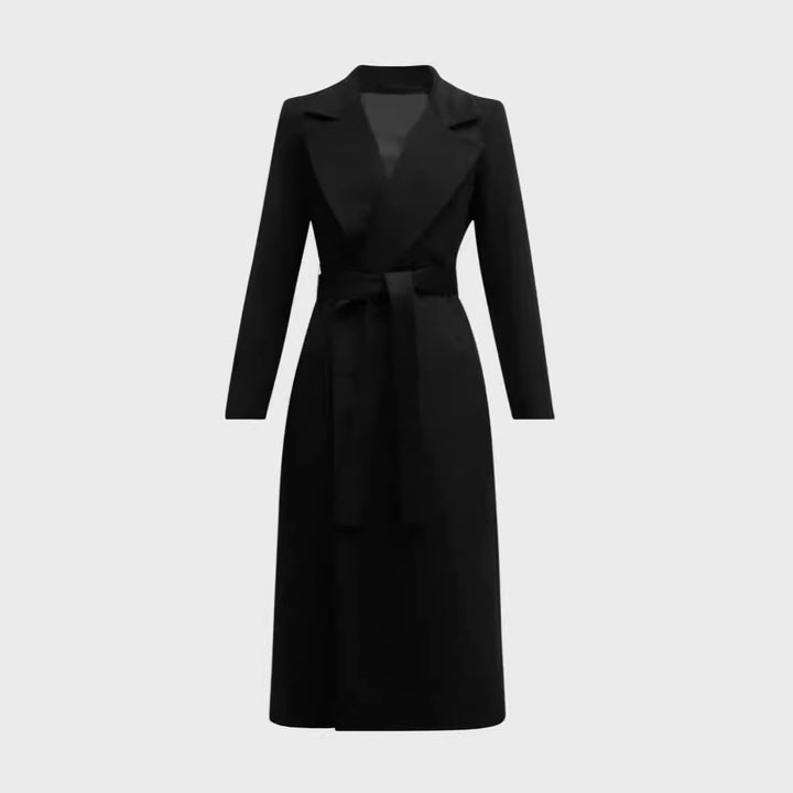 Damen Einreihiger Midilanger Mantel im Clean-Cut mit Taillengürtel und dezenter Pattentasche Drune
