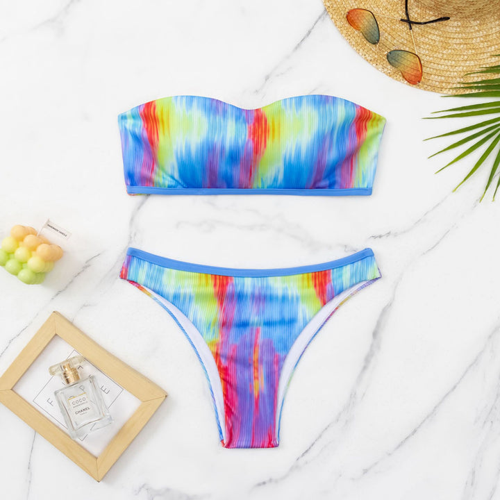 Damen Sportlicher Bikini mit buntem Wellenmuster Drune
