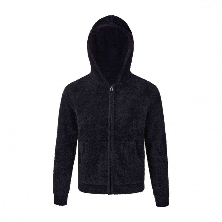 Damen Kapuzen-Fleecejacke aus Teddystoff mit Leopardenmuster und Reißverschluss Drune