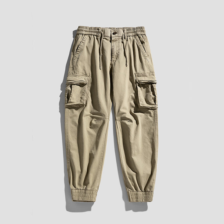 Herren Cargo-Joggerhose im Tactical-Streetstyle mit elastischem Bund, Klapp‑Utility‑Taschen und gerippten Beinabschlüssen Drune