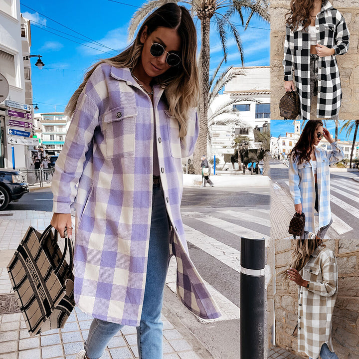Damen Karierter Oversized-Hemdjacke Drune