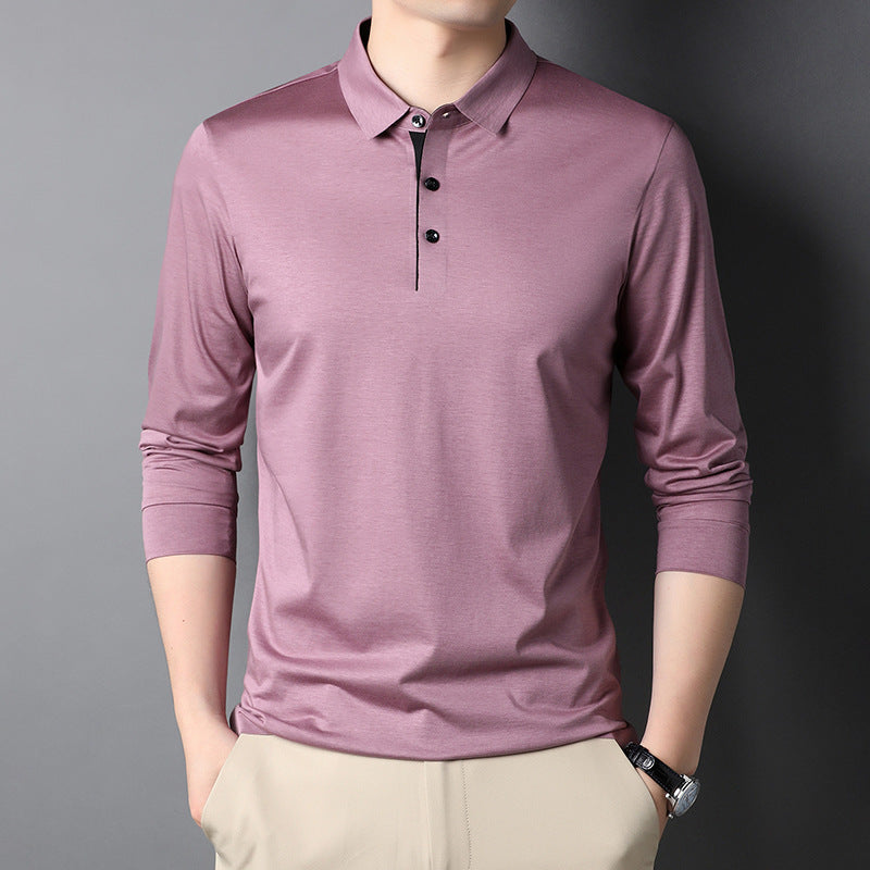 Herren Langarm-Polohemd mit modernem Kragen und feiner Textur Drune