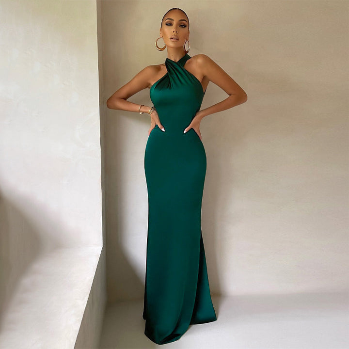 Damen Elegantes Wickelmaxikleid mit schmalen Trägern und figurbetontem Schnitt Drune