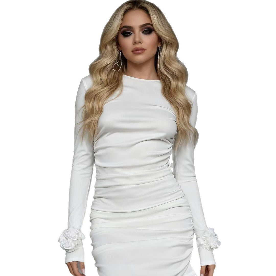 Damen Figurumspielendes Minikleid mit Raffung und floralen Ärmeldetails Drune