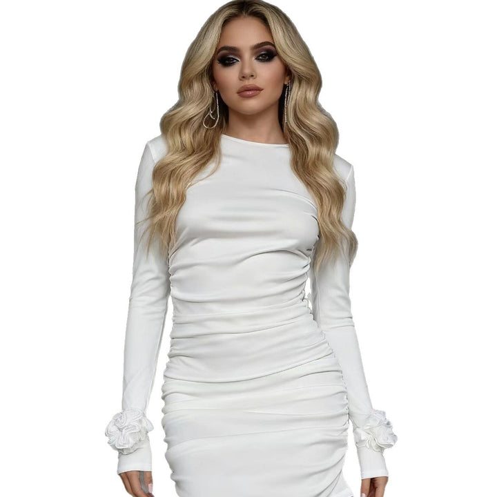 Damen Figurumspielendes Minikleid mit Raffung und floralen Ärmeldetails Drune