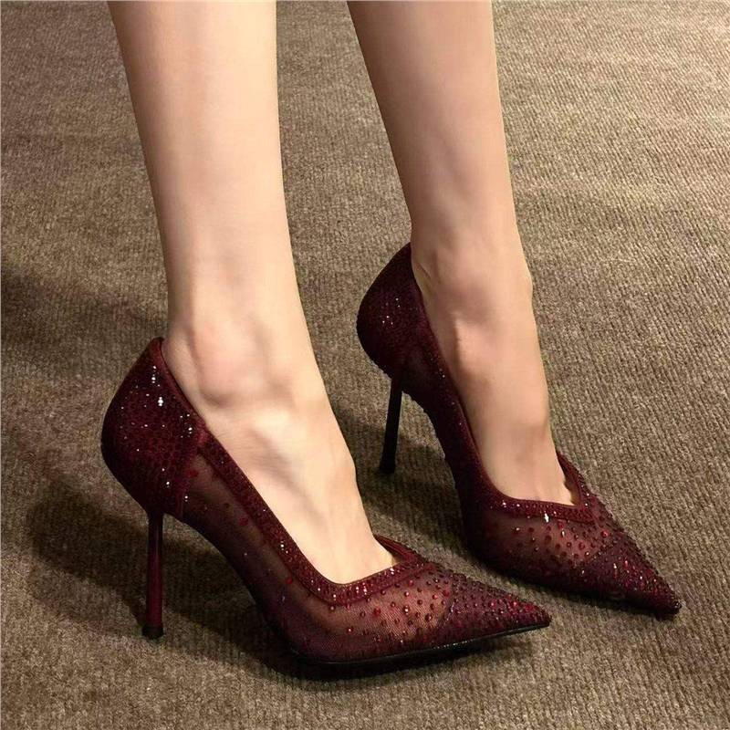 Damen Transparente Mesh‑Stiletto‑Pumps mit spitzer Zehenpartie und Strassbesatz Drune