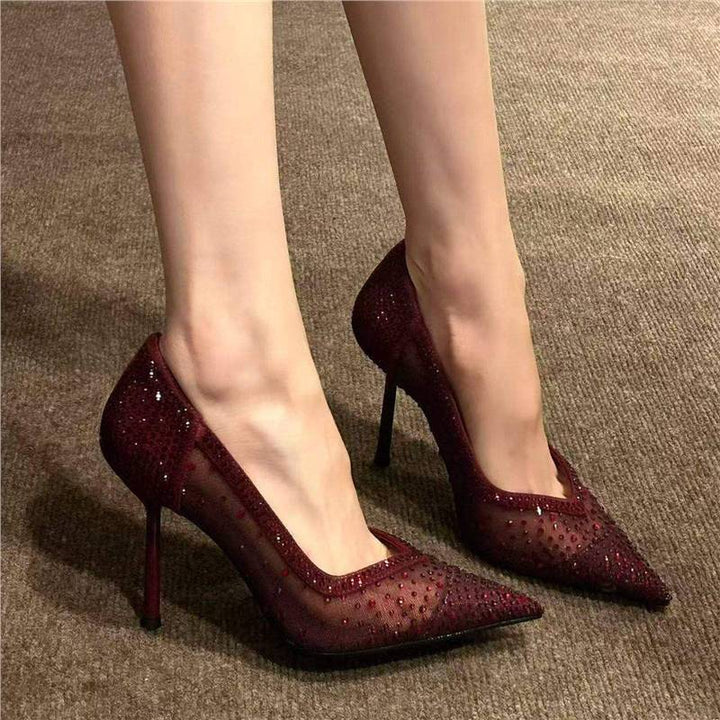 Damen Transparente Mesh‑Stiletto‑Pumps mit spitzer Zehenpartie und Strassbesatz Drune