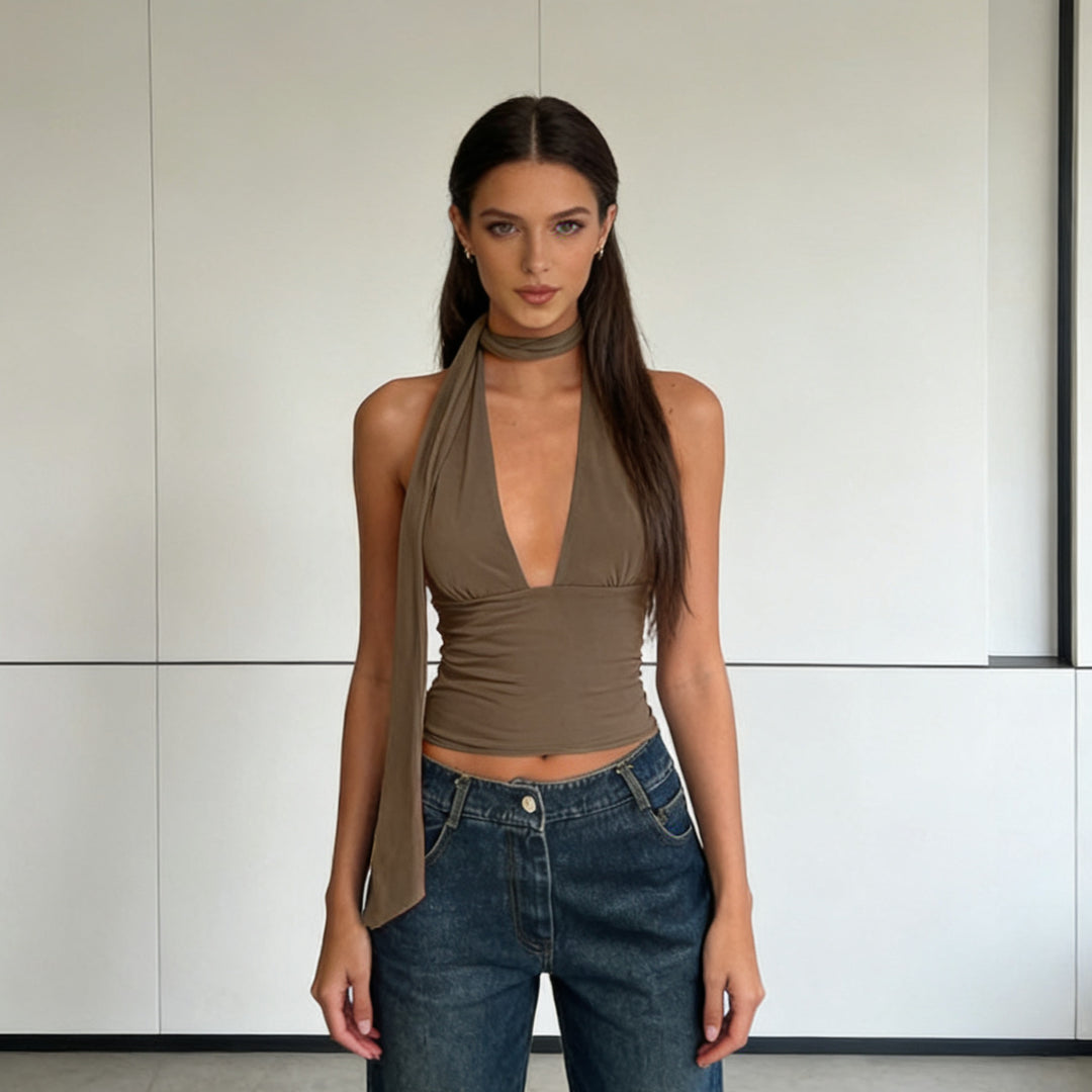 Damen Stilvolles Cropped Top mit schmalem Halsschmuck Drune
