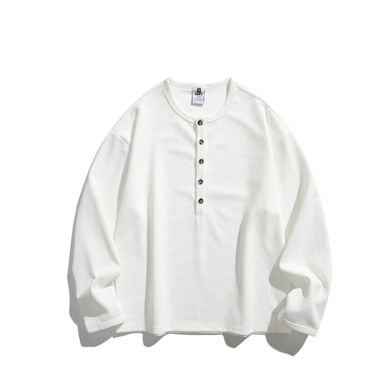 Unisex Waffelstrick-Henleyshirt mit Knopfleiste und Rundhalsausschnitt Drune